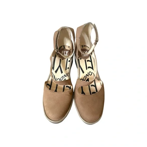 Fly London tan Cupido closed toe ankle strap wedge size 36 US 6 - Picture 2 of 7